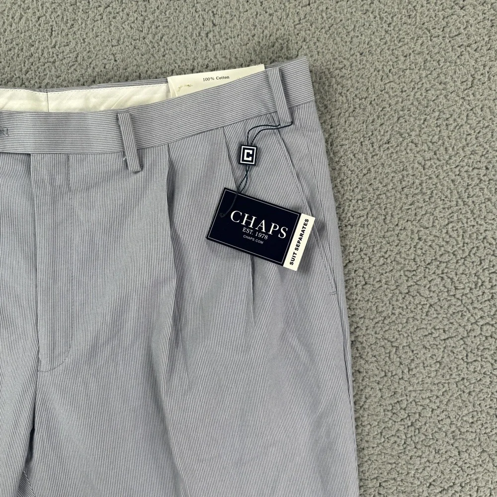 NWT Chaps Dress‎ Pants Men 38x30 Blue White 100% Cotton Pinstripe Double Pleated